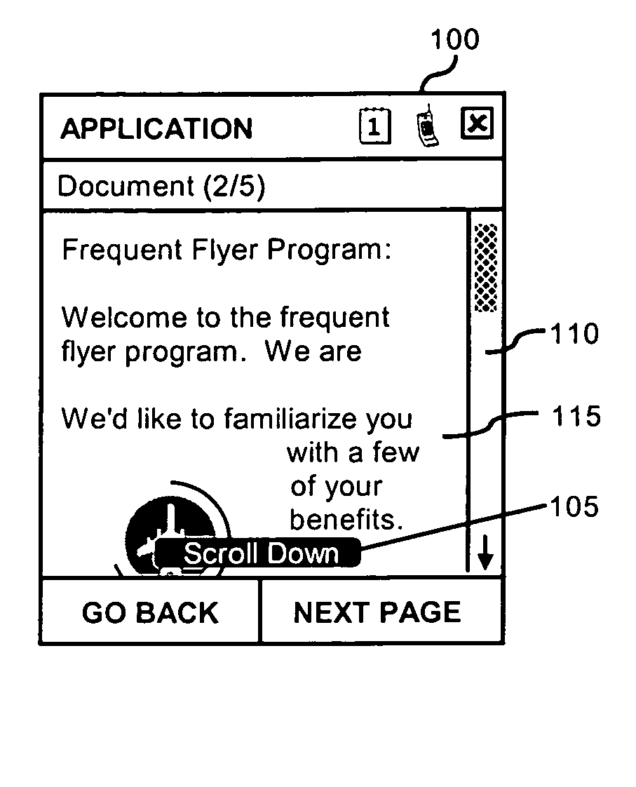 Cueing mechanism that indicates a display is able to be scrolled
