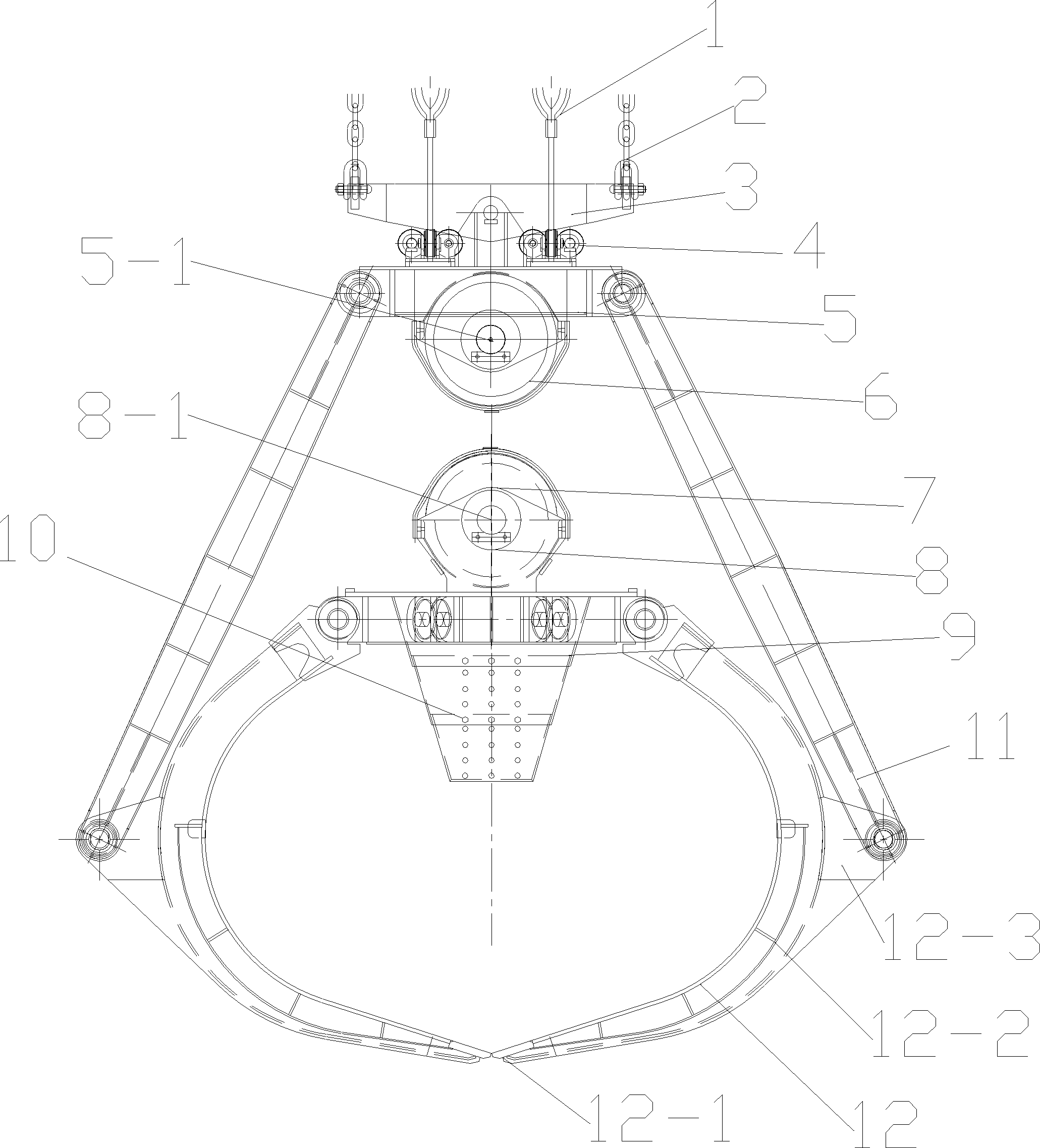 Multi-peel grab bucket with variable capacitance