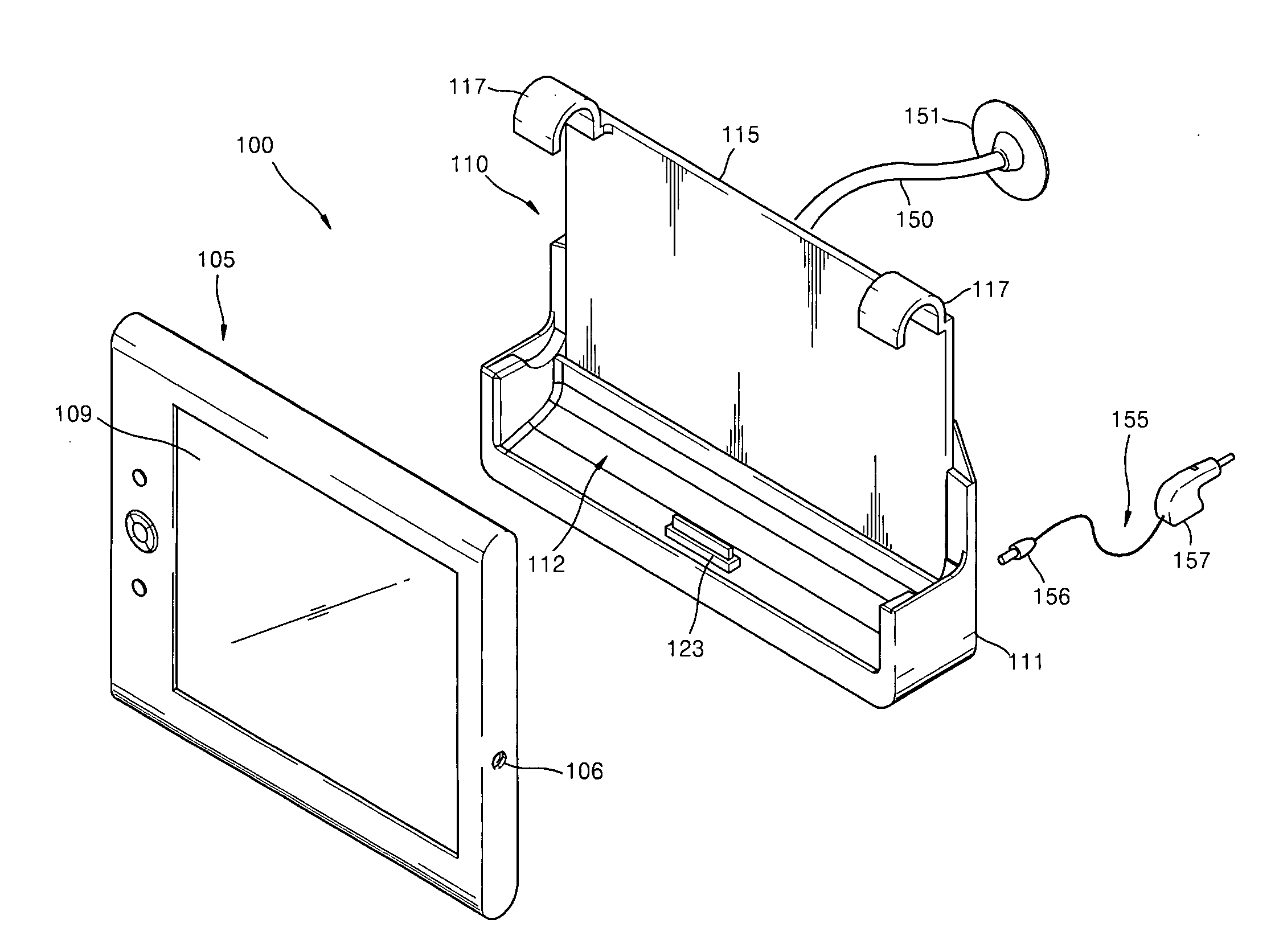 Cradle for use with a portable electronic appliance and a portable electronic appliance set including the cradle