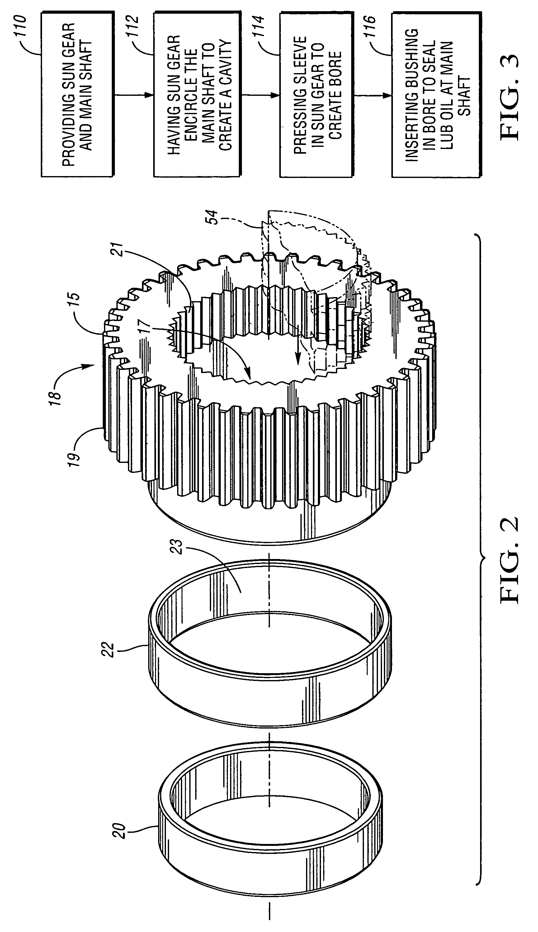 Sun gear bushing and sleeve and method for sealing in a hybrid electromechanical automatic transmission