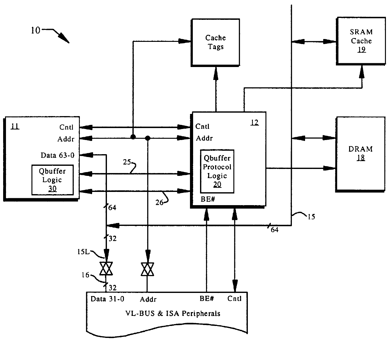 CPU-peripheral bus interface using byte enable signaling to control byte lane steering