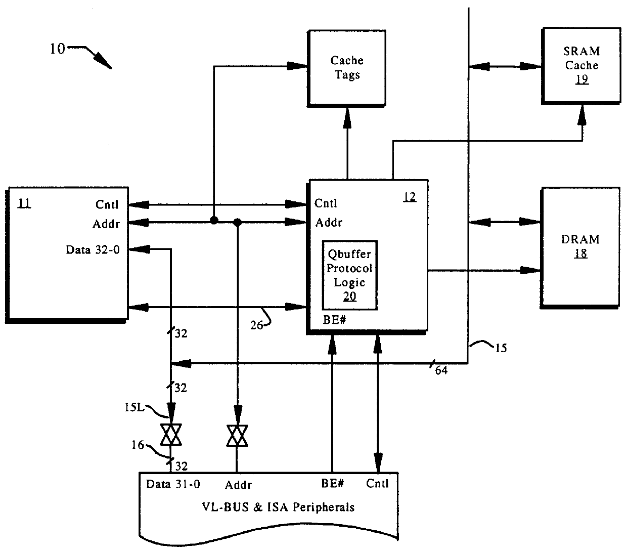 CPU-peripheral bus interface using byte enable signaling to control byte lane steering