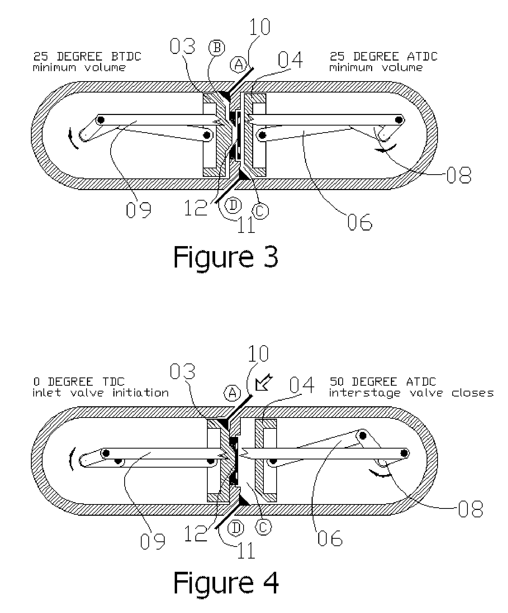 Interstage valve in double piston cycle engine
