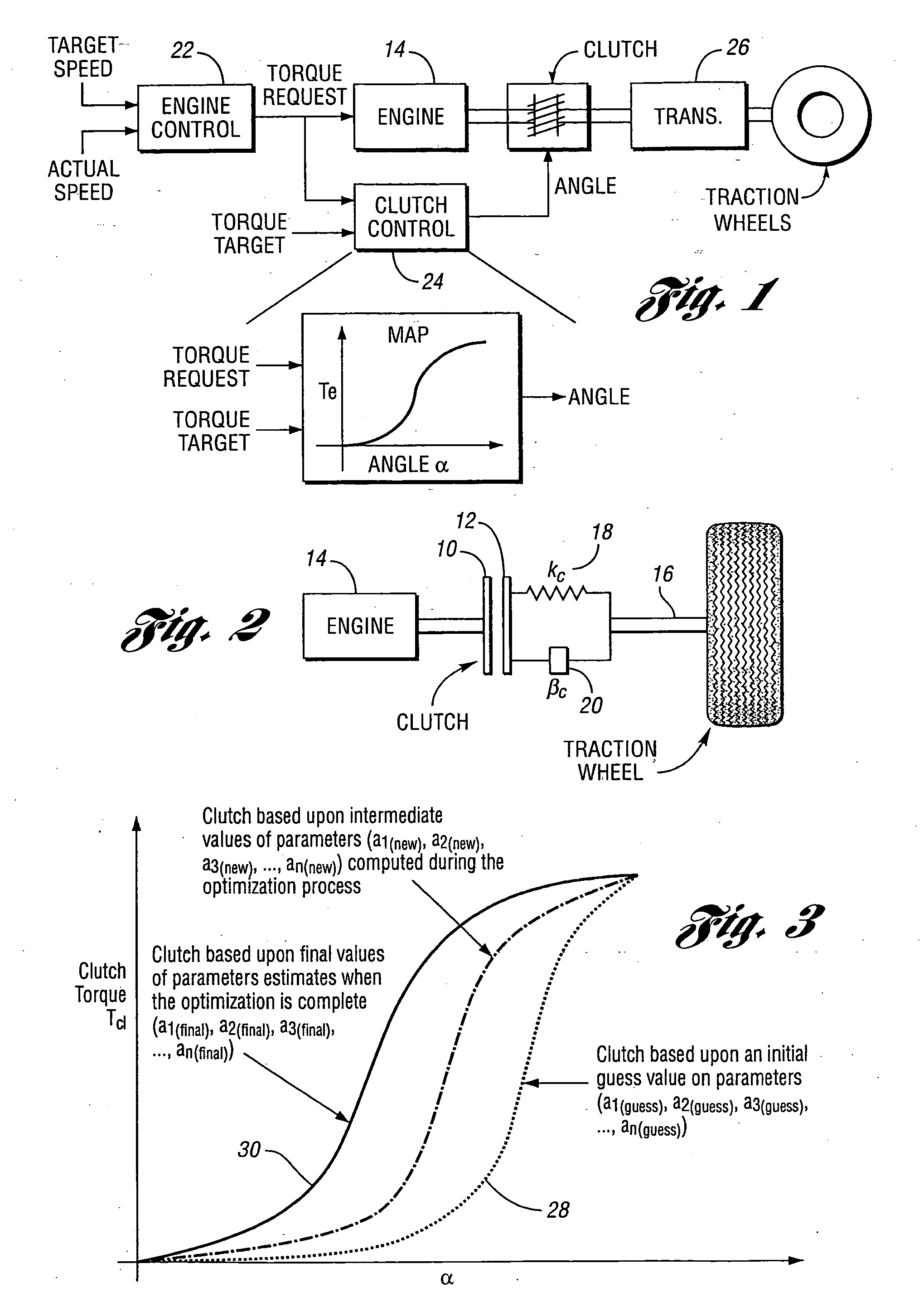 Method for estimating clutch engagement parameters in a strategy for clutch management in a vehicle powertrain