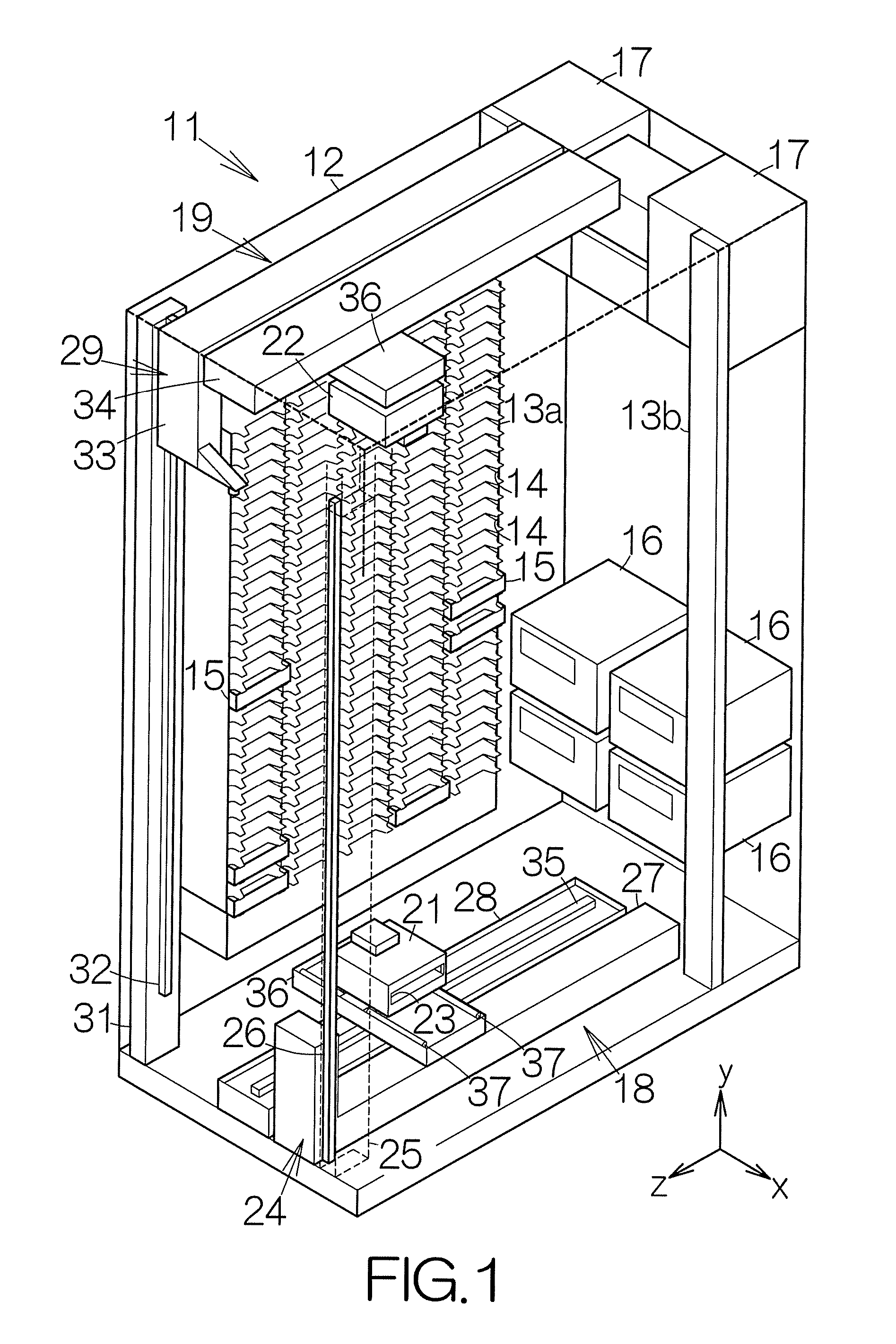 Robot hand having swaying mechanism in library apparatus