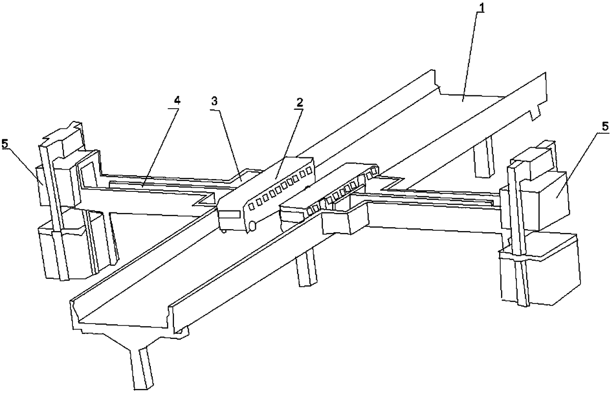 Barrier-free overhead public traffic vehicle get-on and get-off system