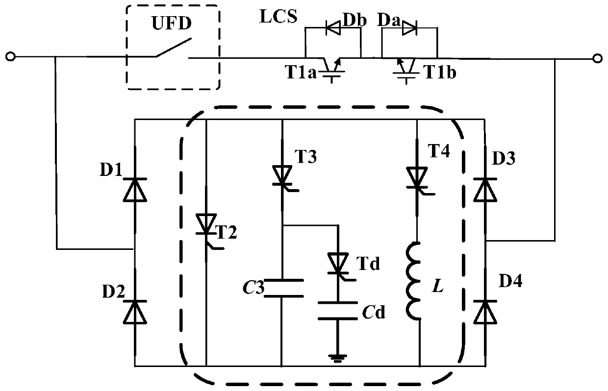 Current commutation H-bridge type hybrid direct current fault current limiter topology