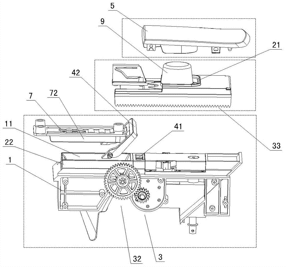 A fully automatic capsule box peeling and discharging device