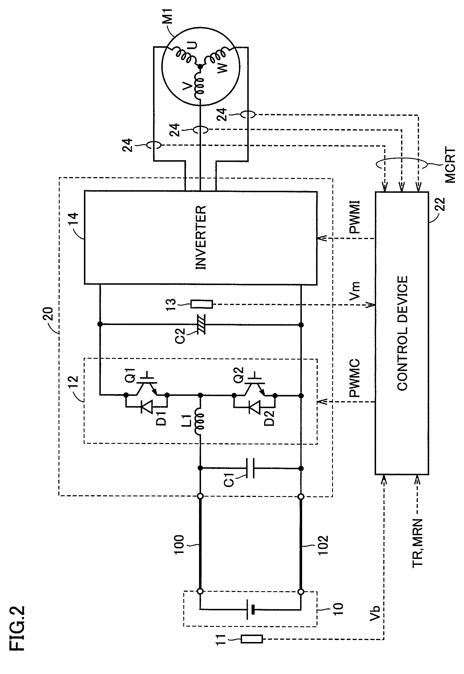 Load driving device including first and second electric power lines between power supply and electric power conversion device