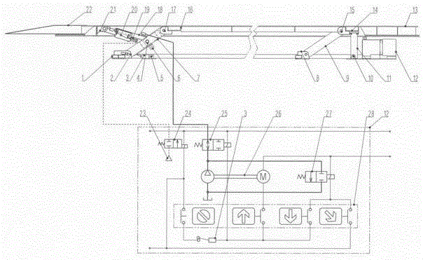 A single-cylinder flexible lifting mechanism for the bottom groove of an automobile body correction machine