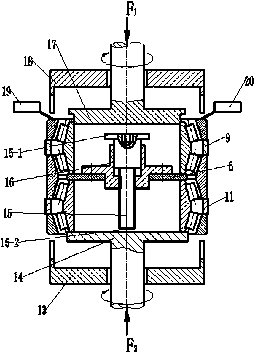 Measuring method and device aiming at axial play of four-row tapered roller bearing