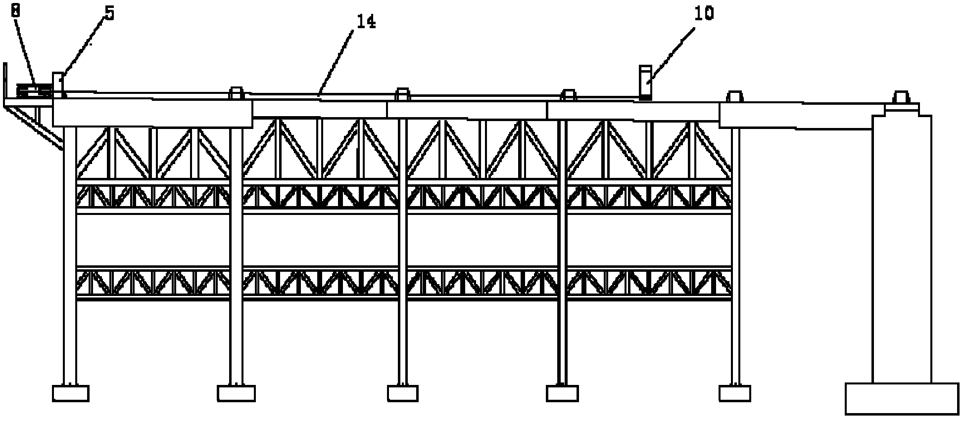 Large-span continuous steel truss girder arch pushing device