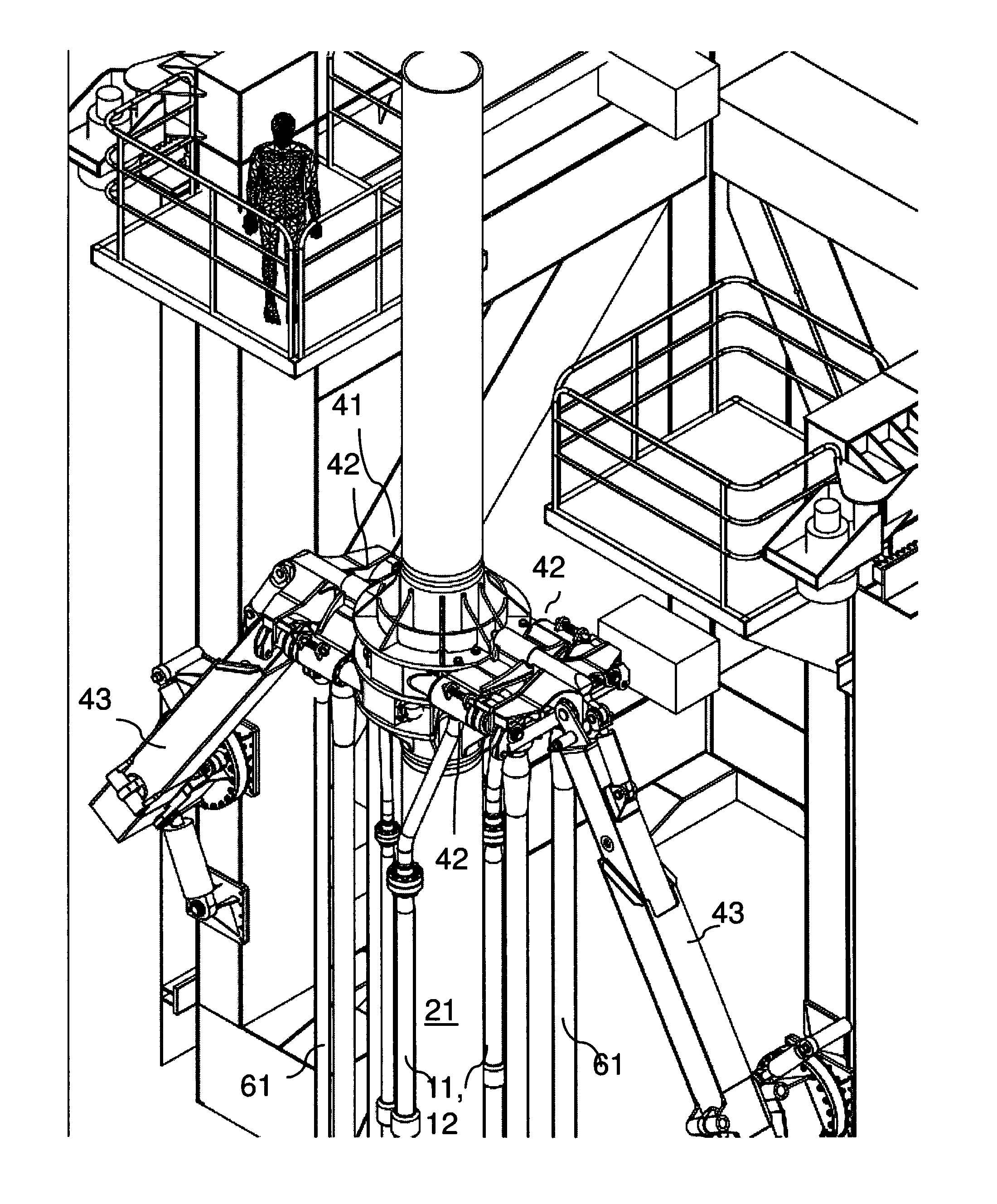 Connecting device for kill/choke lines between a riser and a floating drilling vessel
