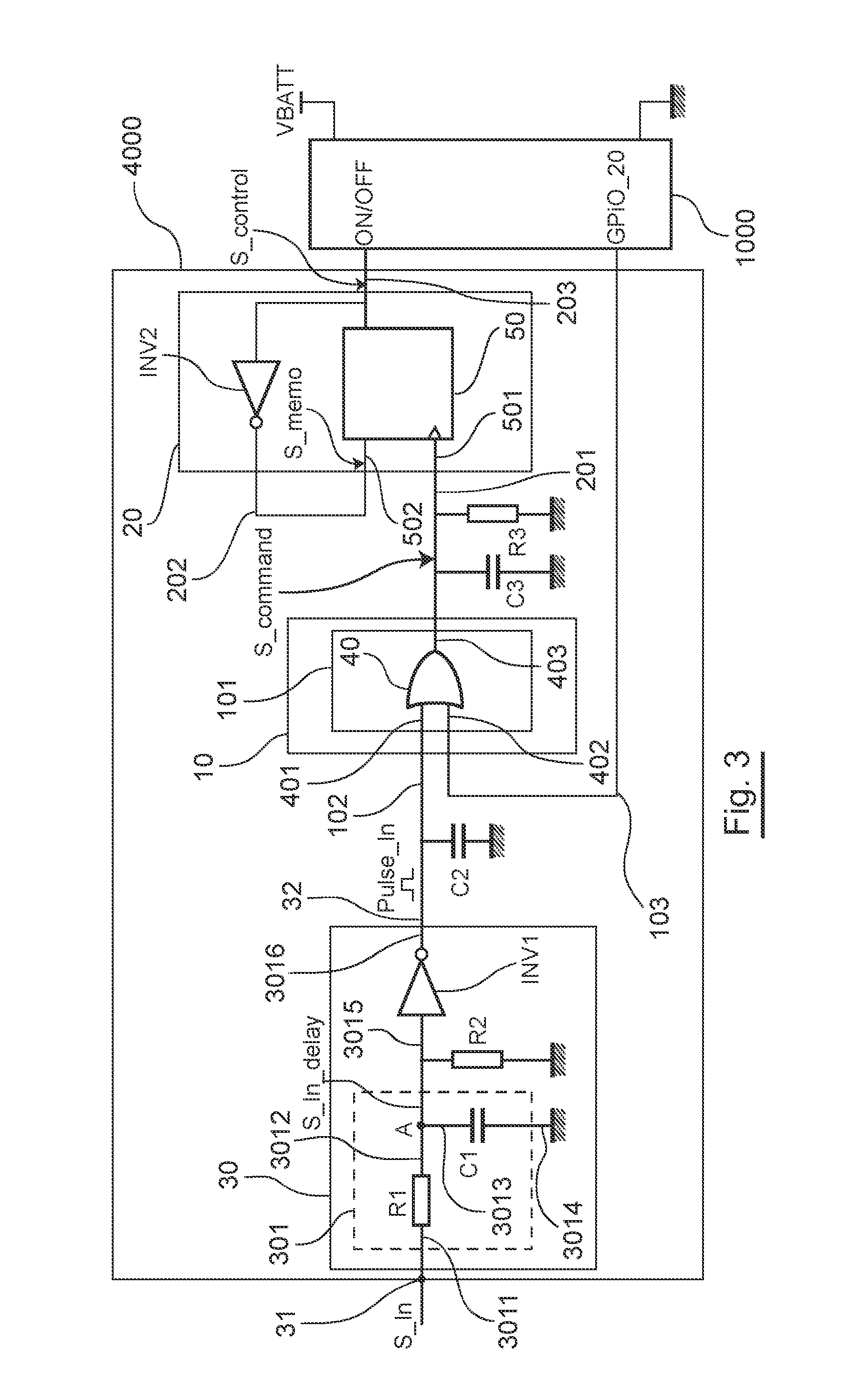 Device for controlling the operation of a radiocommunication electronic module, and corresponding electronic circuit