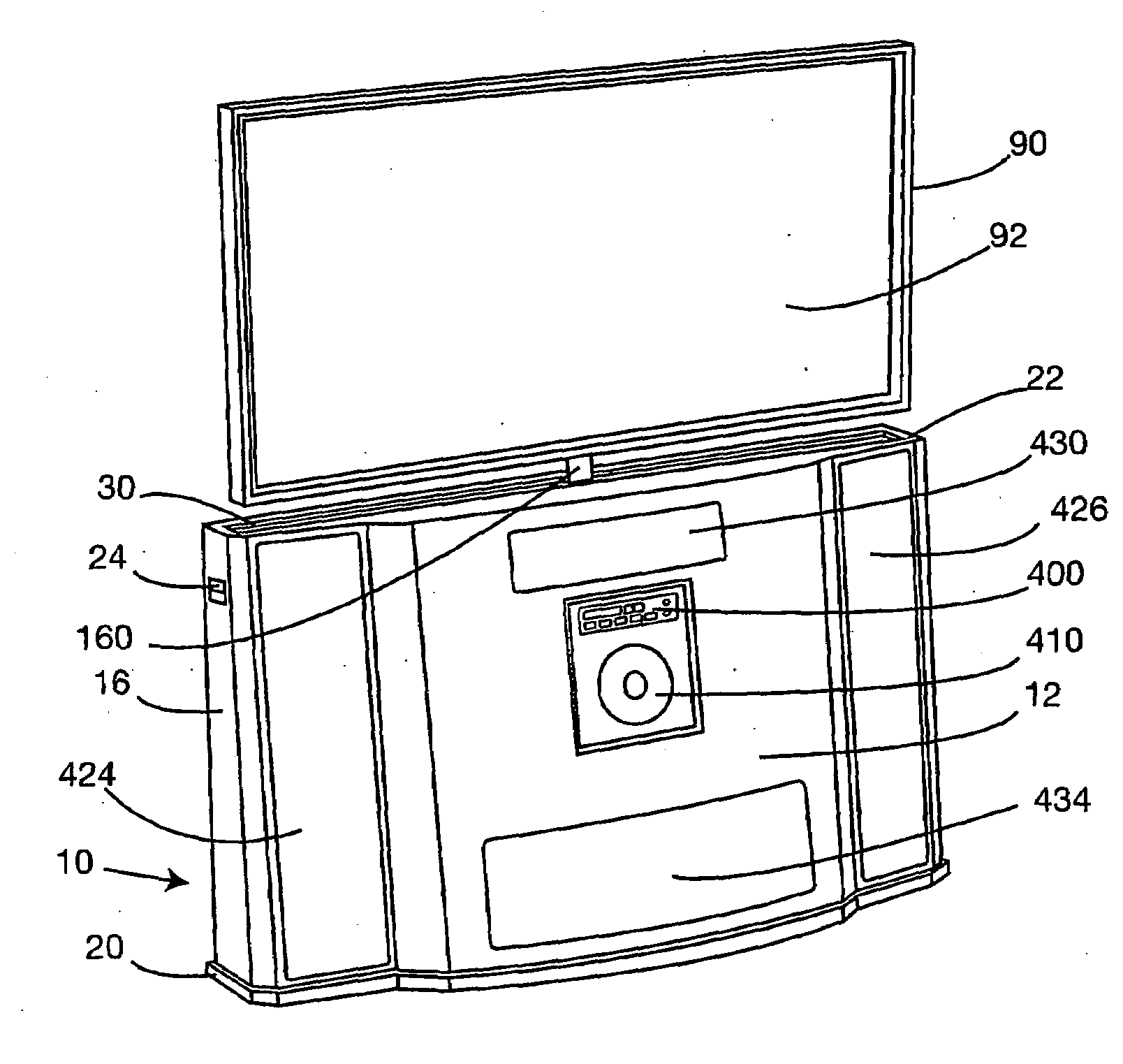 Apparatus for supporting an audio/video system which includes a thin screen video display unit