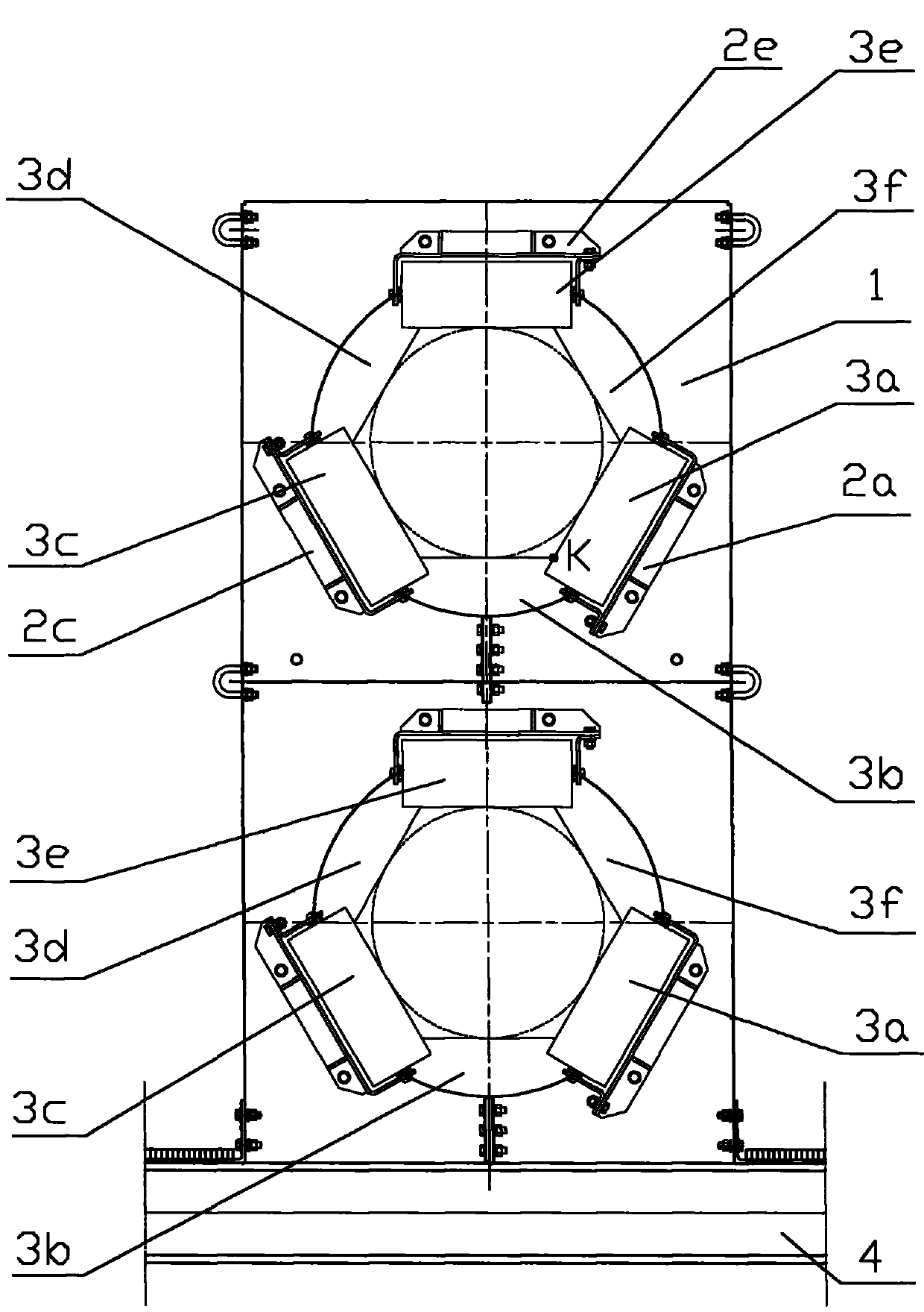 Supporting roller device for tube type belt conveyor