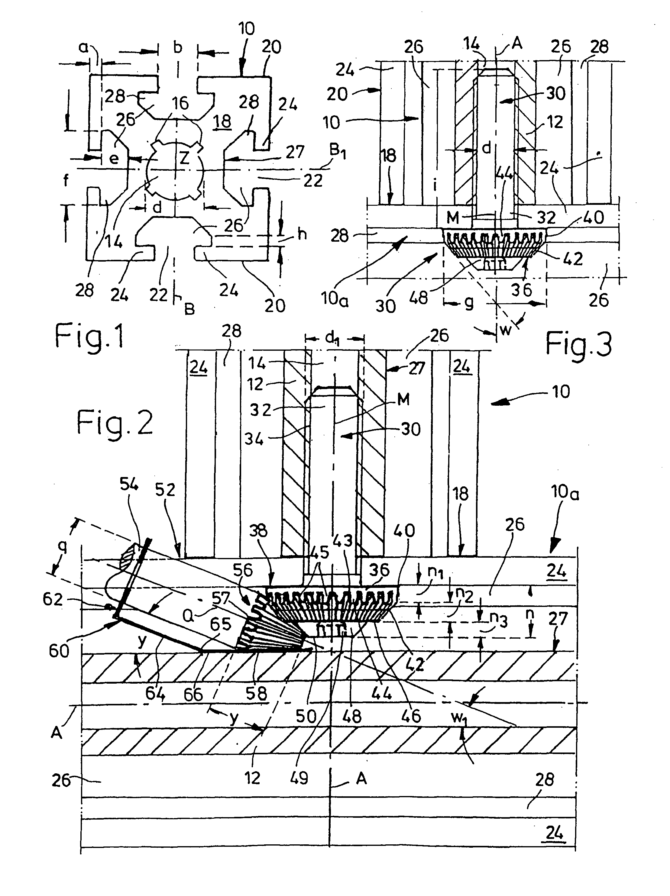 Device comprising two hollow profiles that are held together by means of a connecting screw, and corresponding tool