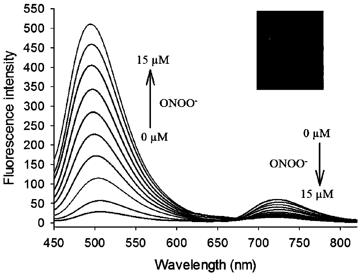Preparation method and application of ratio type fluorescent probe for peroxynitrite