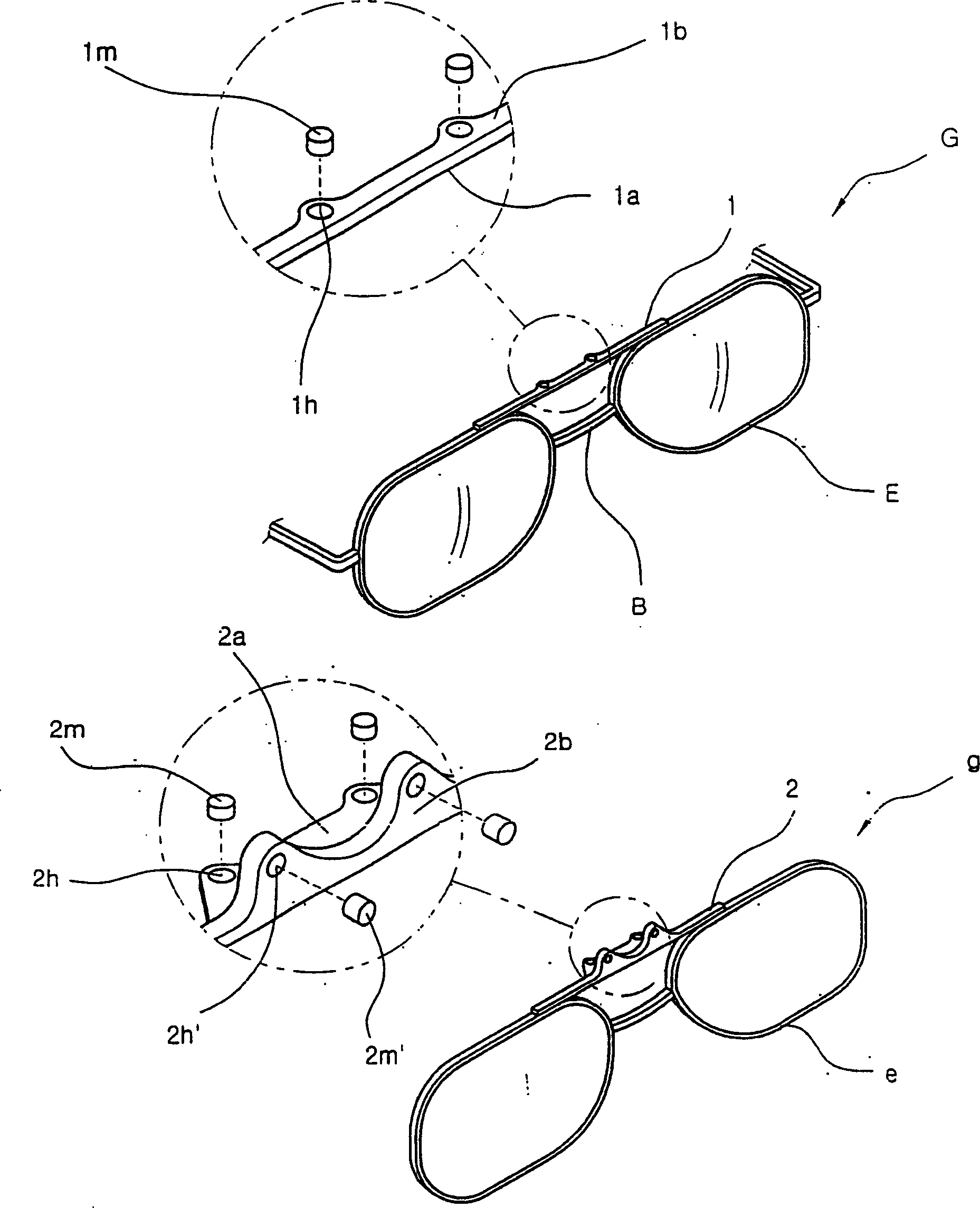 Eyeglasses having anxiliary glasses, which are easily detachable and opened in front using magnet