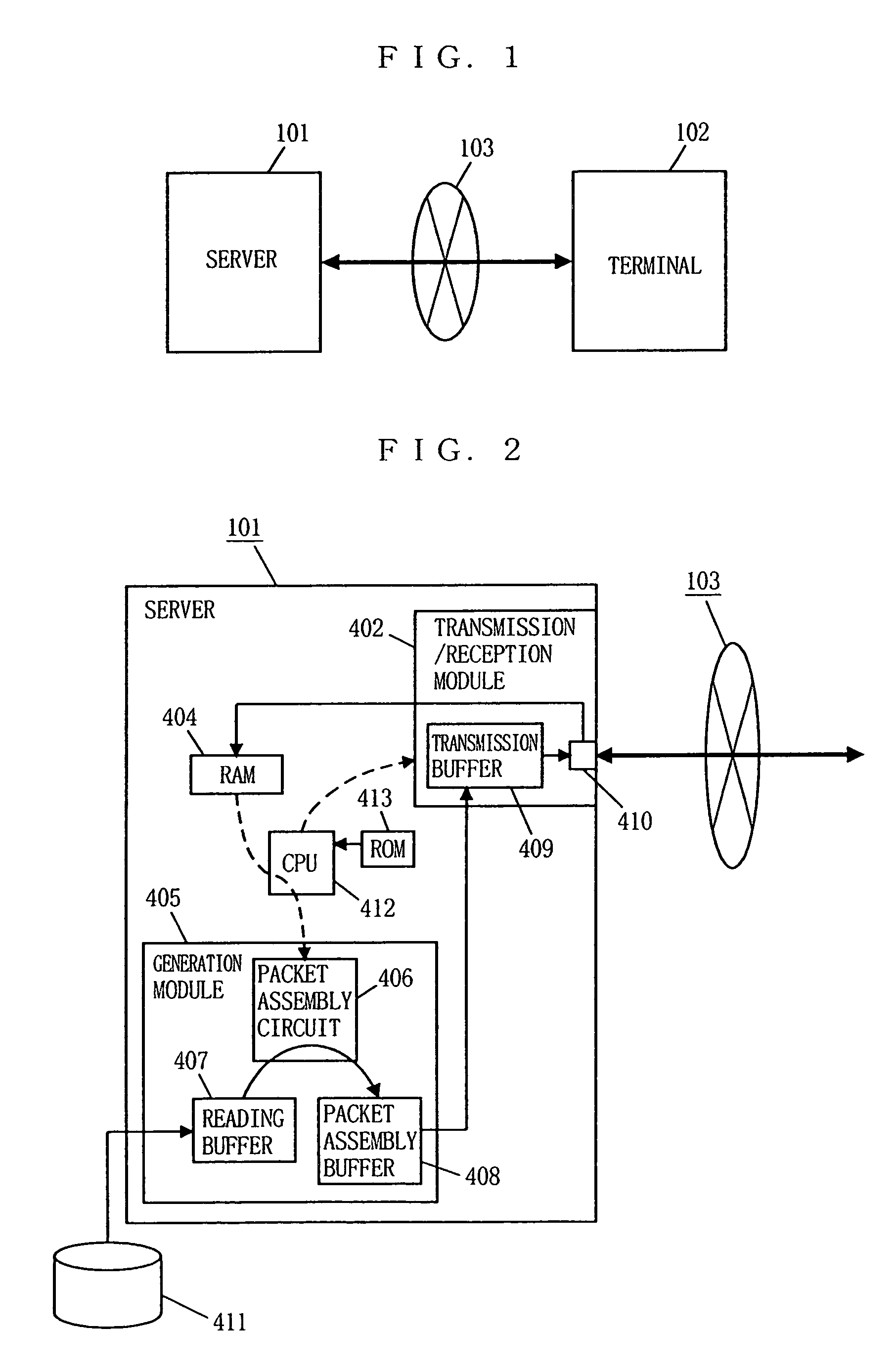 System for transmitting stream data from server to client based on buffer and transmission capacities and delay time of the client
