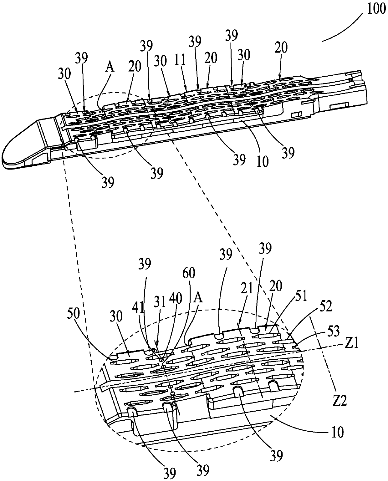 Nail bin, nail bin component, stitching nail forming member and surgical anastomat