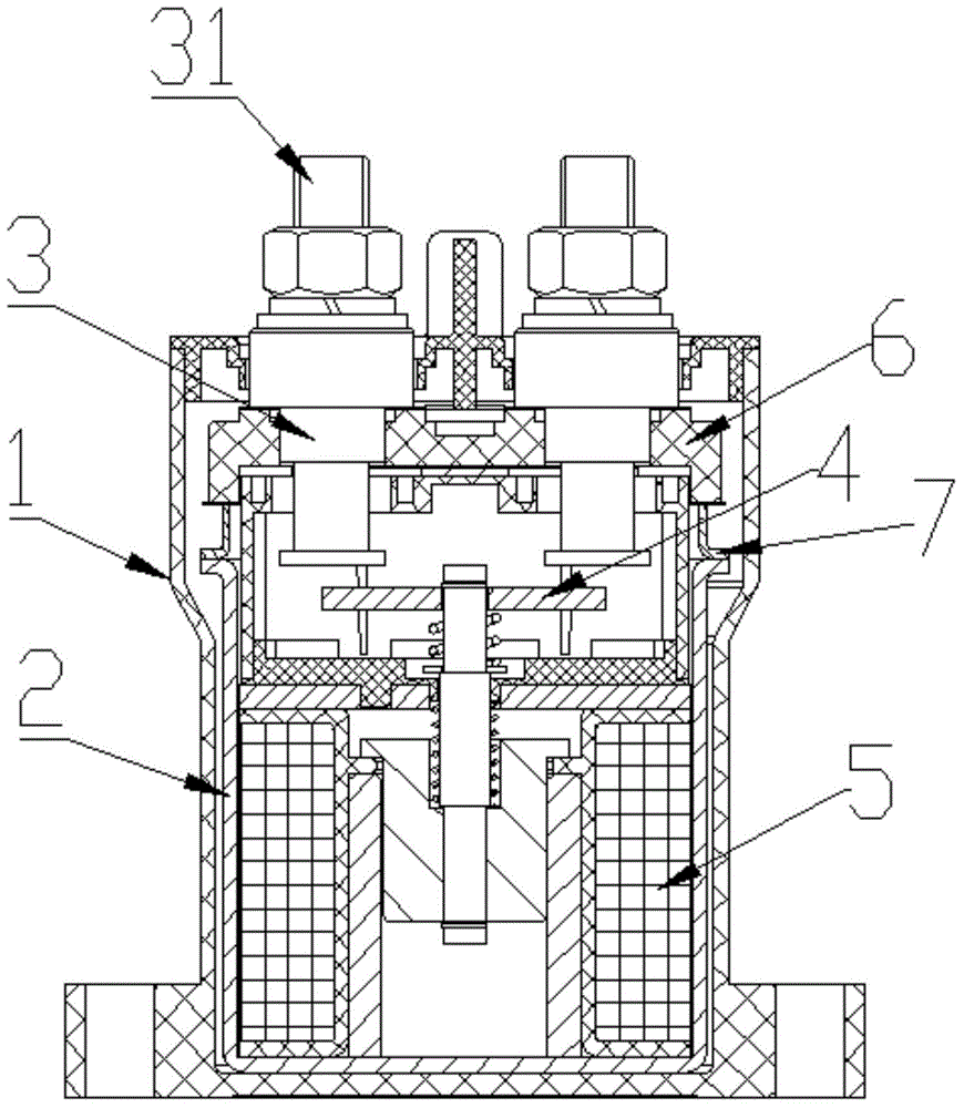 Sealing structure of DC contactor