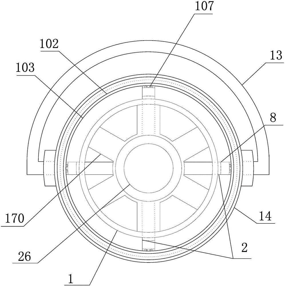 Self-locking shaft-free lifting column cylinder rotating mop jet cleaning and spin-drying device