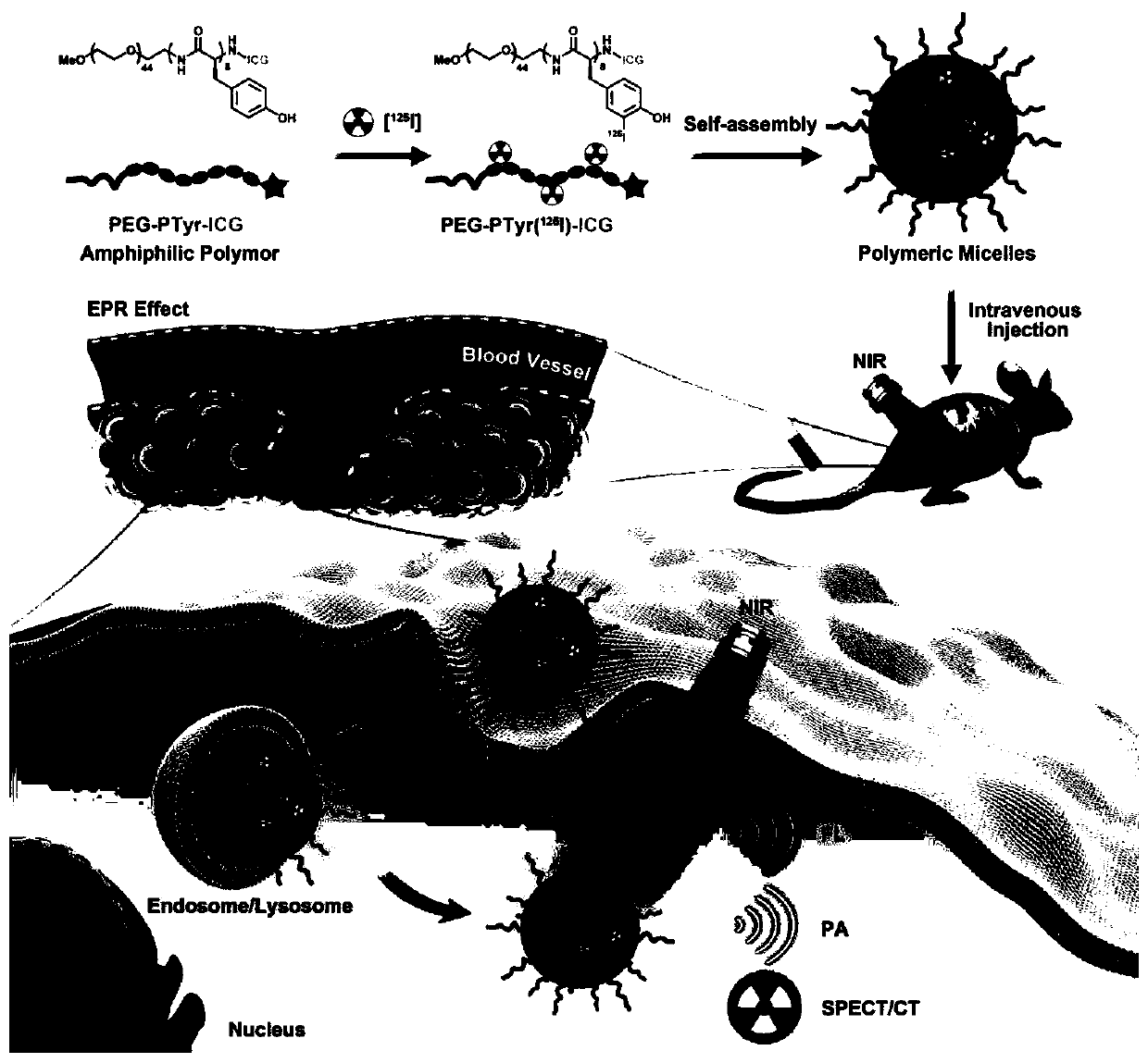 Preparation method of fluorescent/photoacoustic/SPECT multi-mode imaging nano probe and application of probe in cancer diagnosis