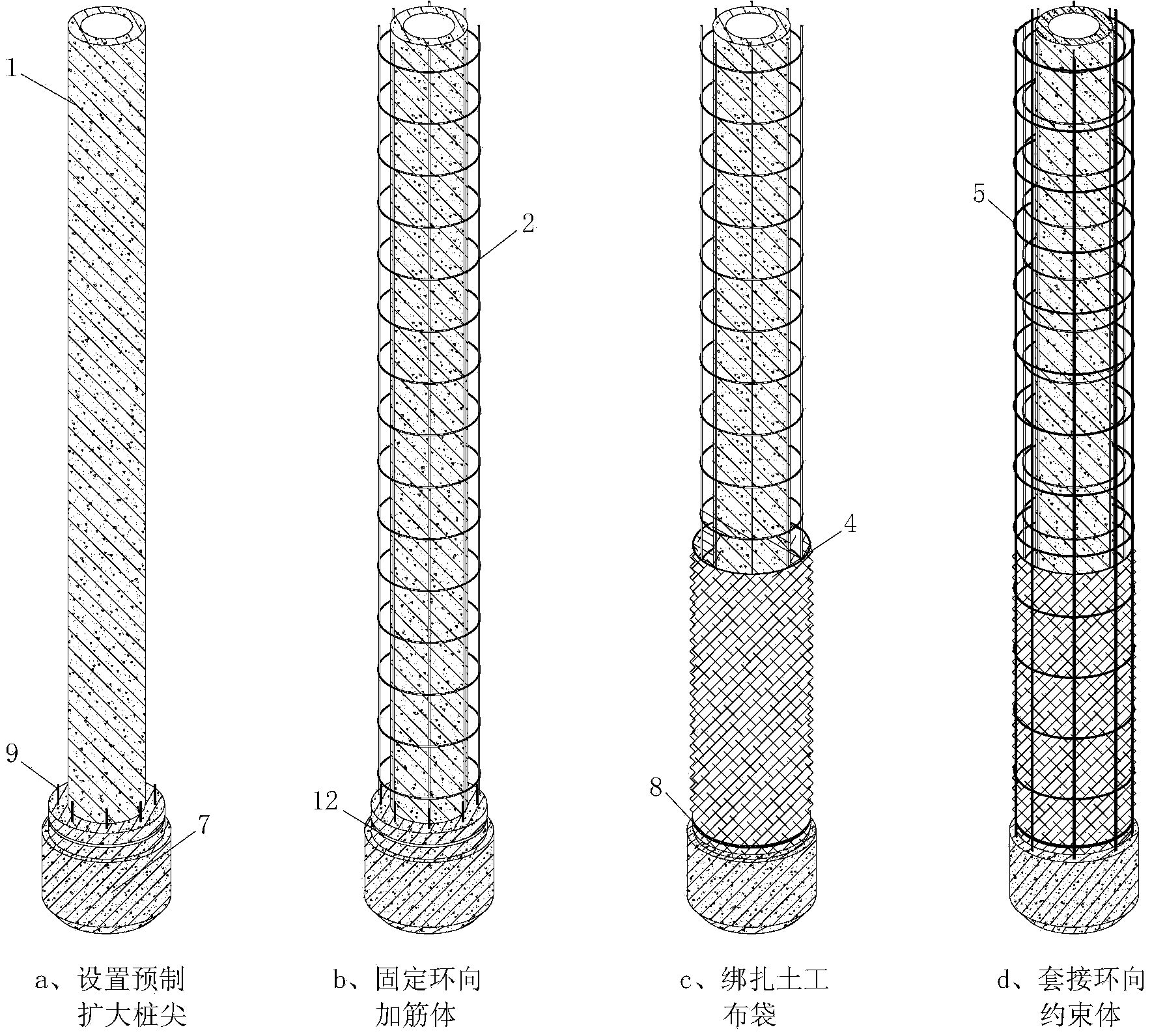 Prestressed pipe pile coated with active material pile body and construction method