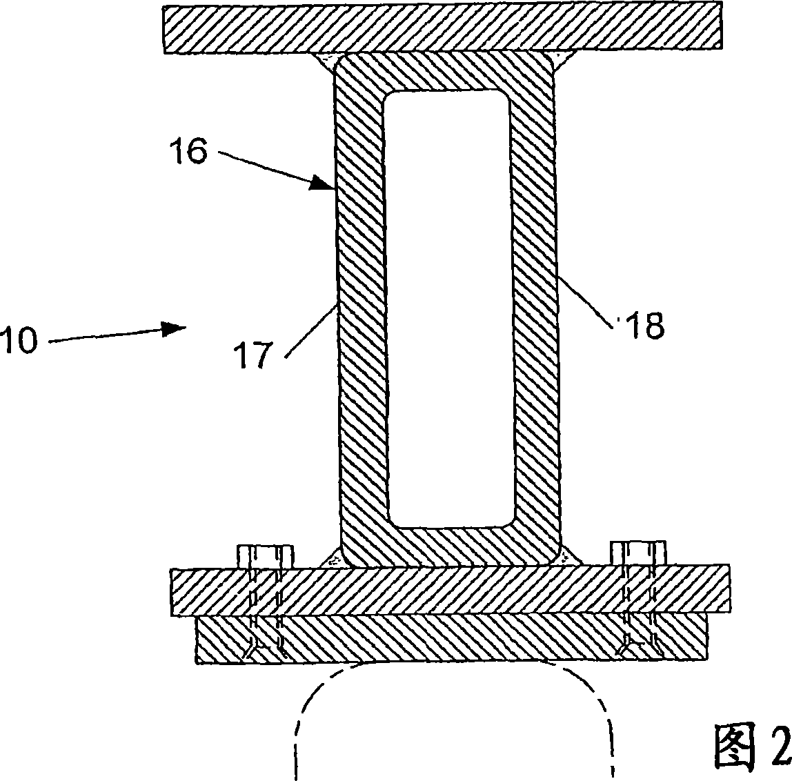 Rail comprising a rotating frame for a filtration device, and production method thereof