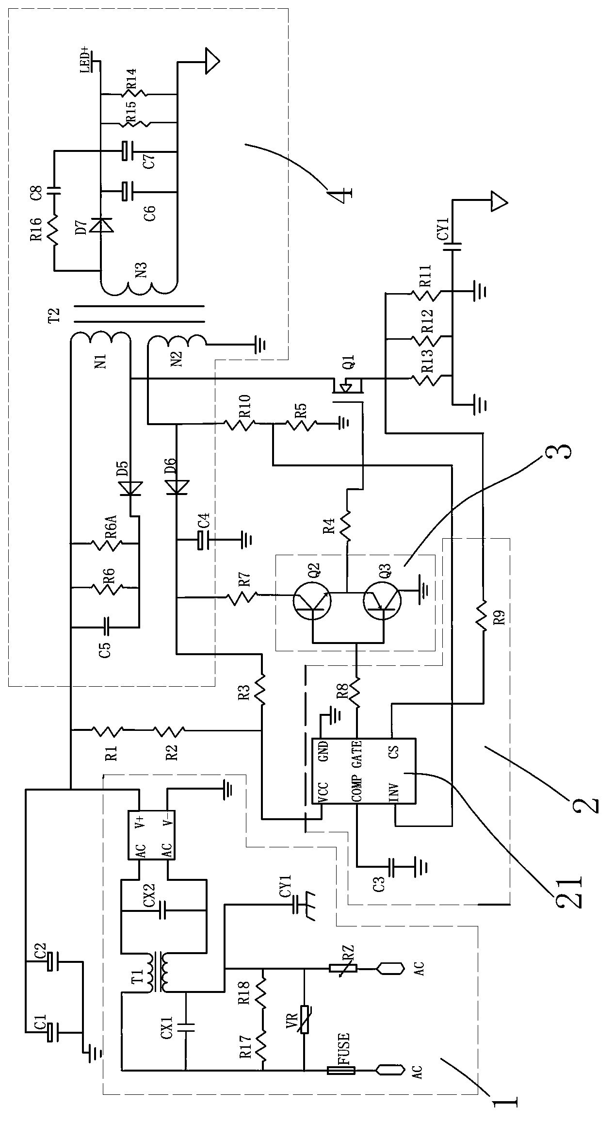 Totem pole light-emitting diode (LED) driving power source