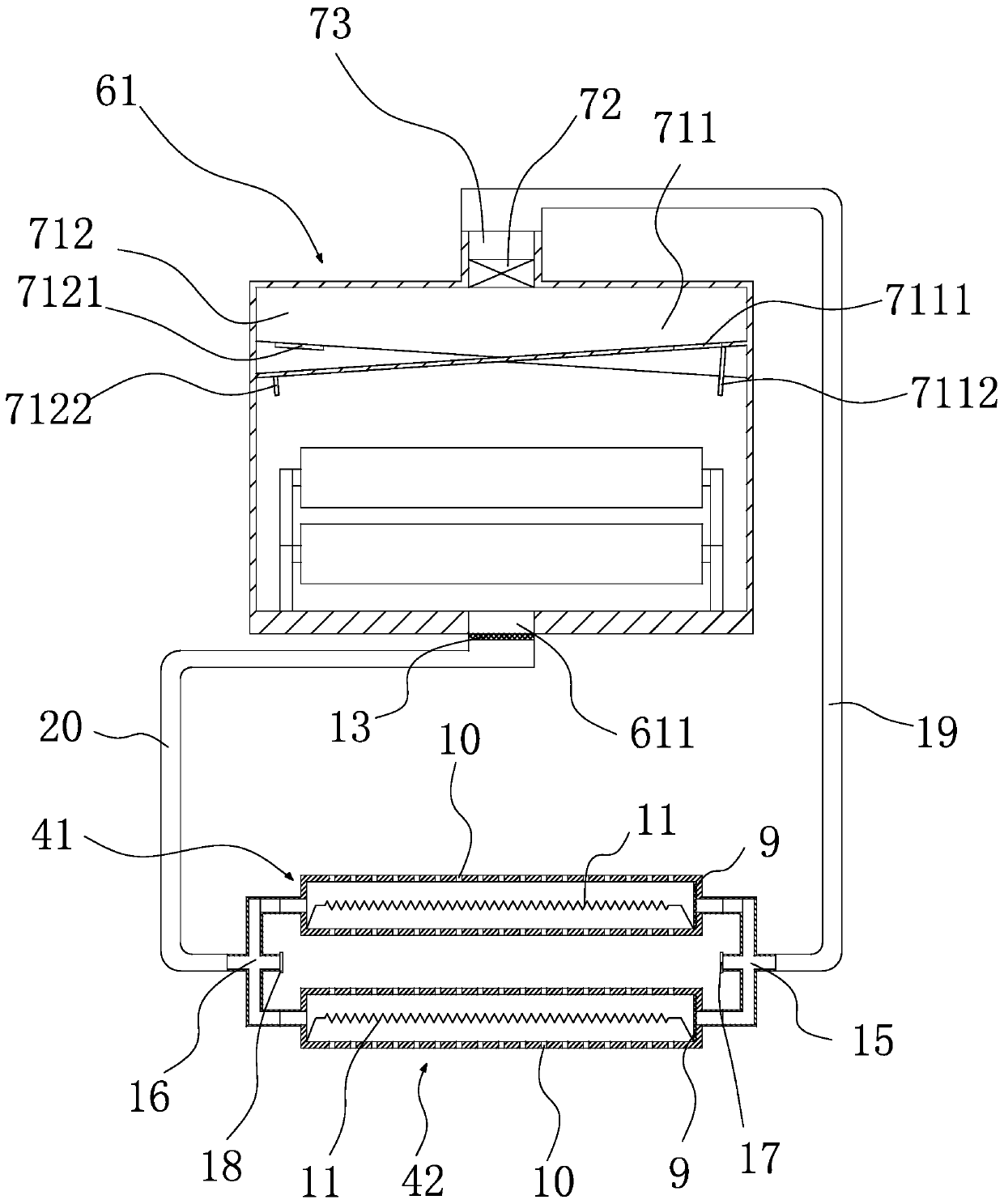 A glass fiber cloth gluing dryer with hot air recycling