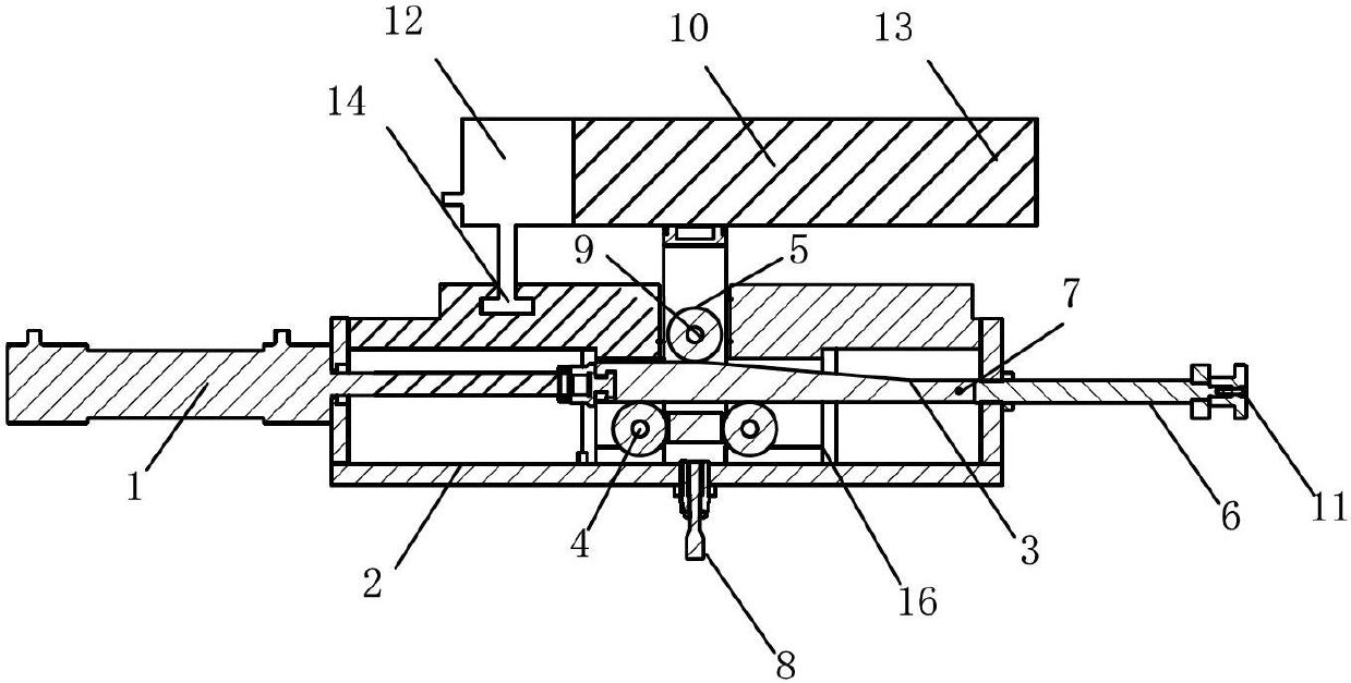 Inclined wedge type grinding head feeding device
