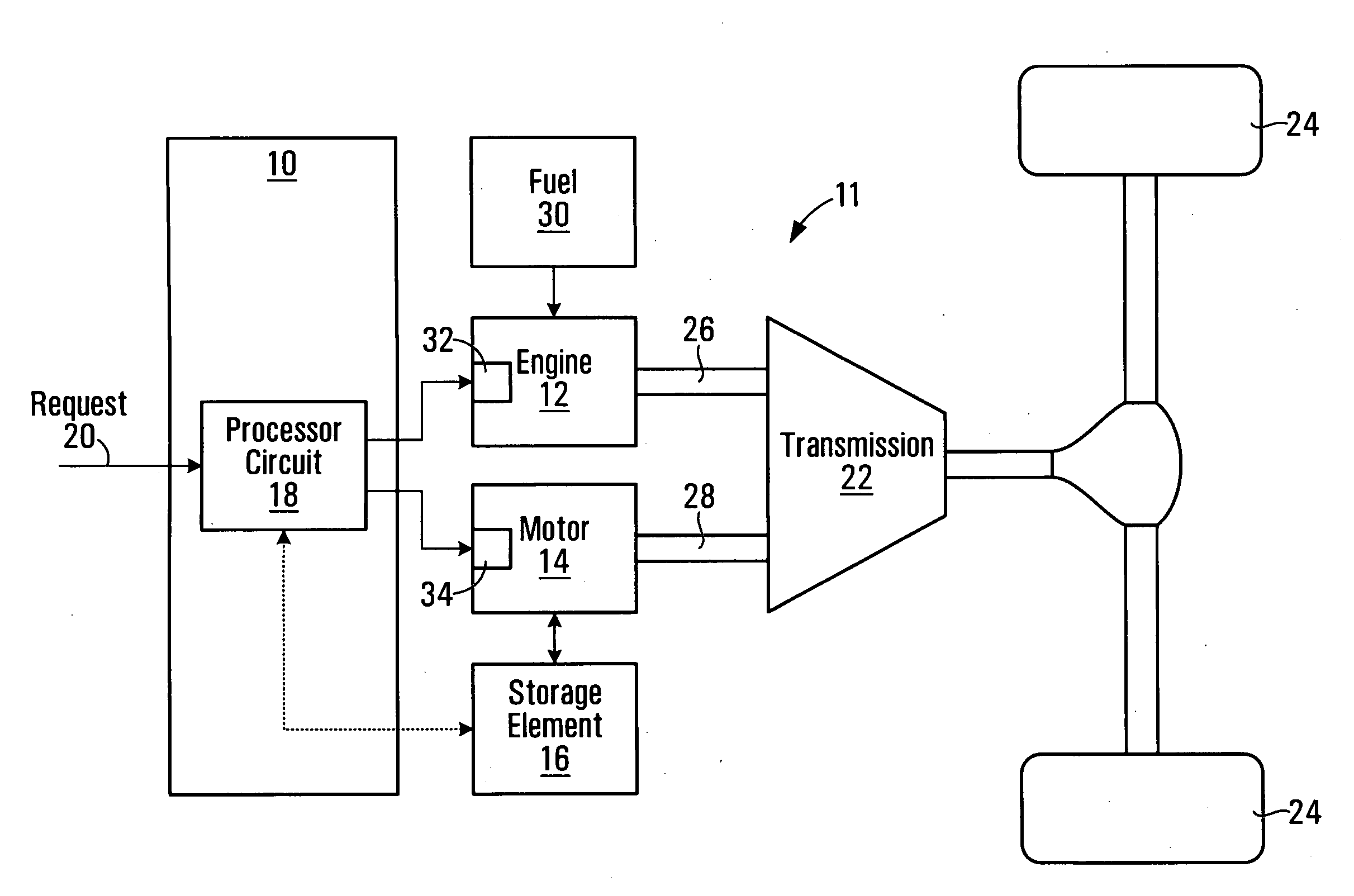 Method, apparatus, signals, and medium for managing power in a hybrid vehicle