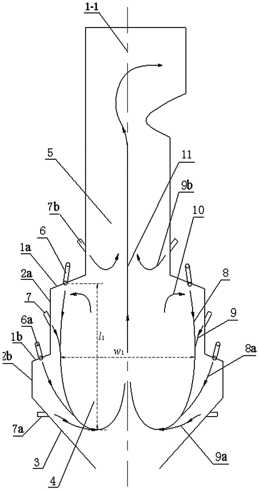 A coupled air staging and fuel staging low nox four arch type w flame boiler