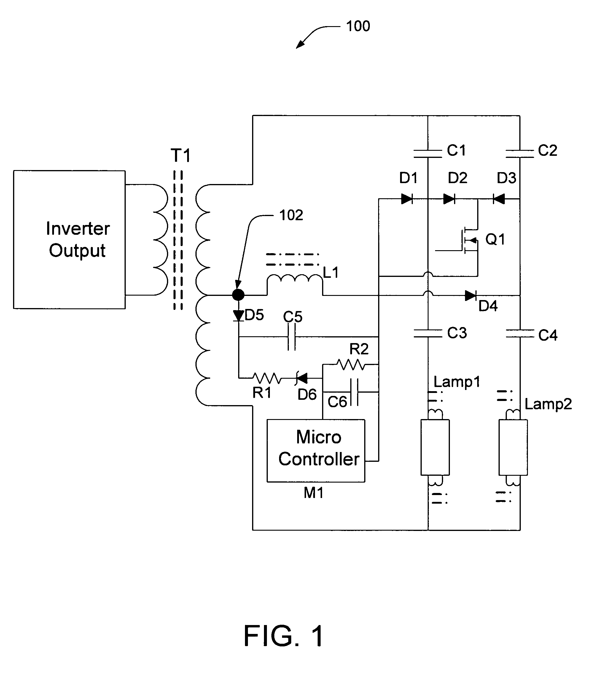 Single point sensing for end of lamp life, anti-arcing, and no-load protection for electronic ballast