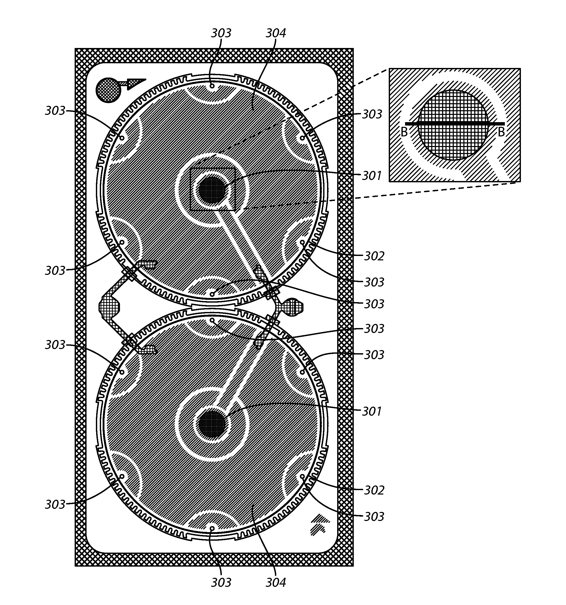 Acoustic apparatus with diaphragm supported at a discrete number of locations