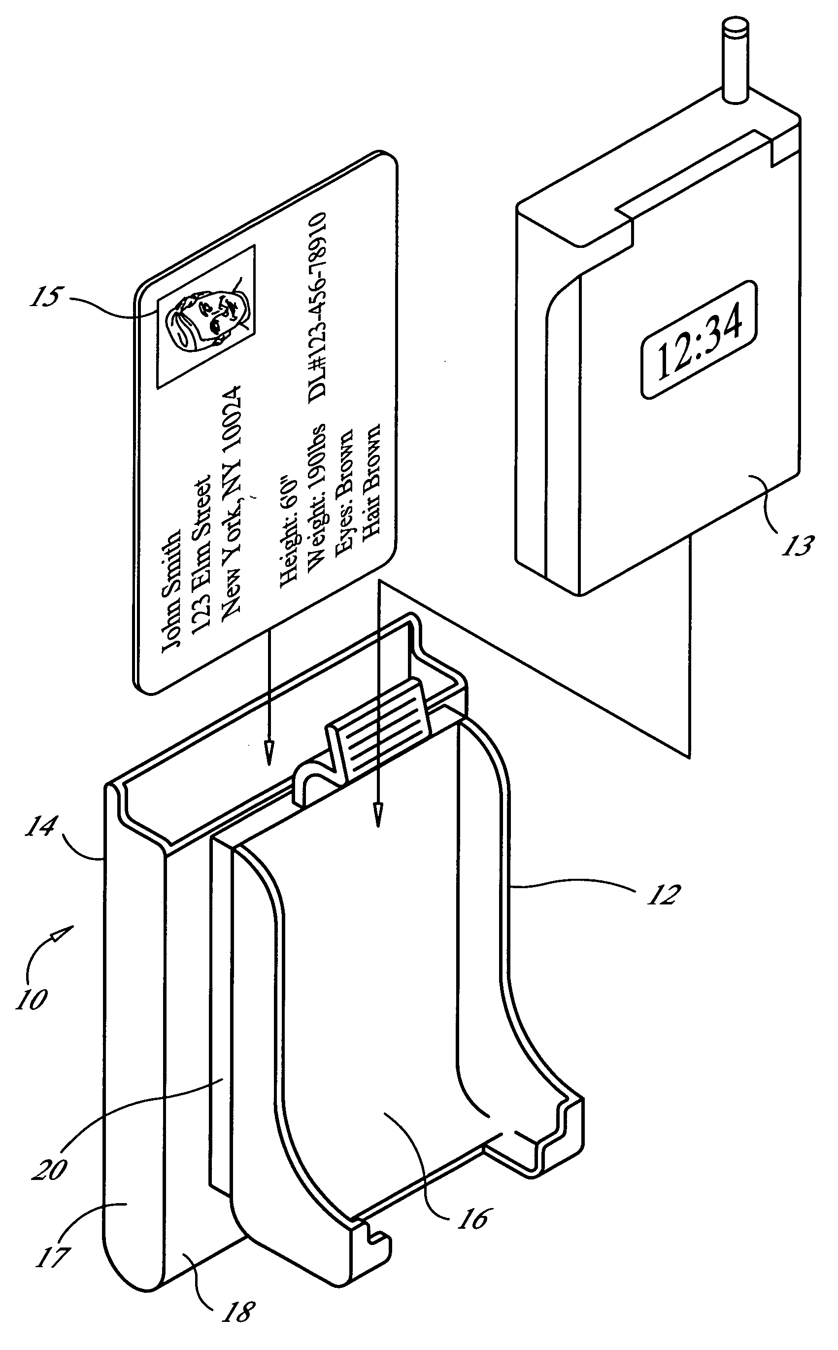 Card carrying apparatus with cell phone cradle attachment