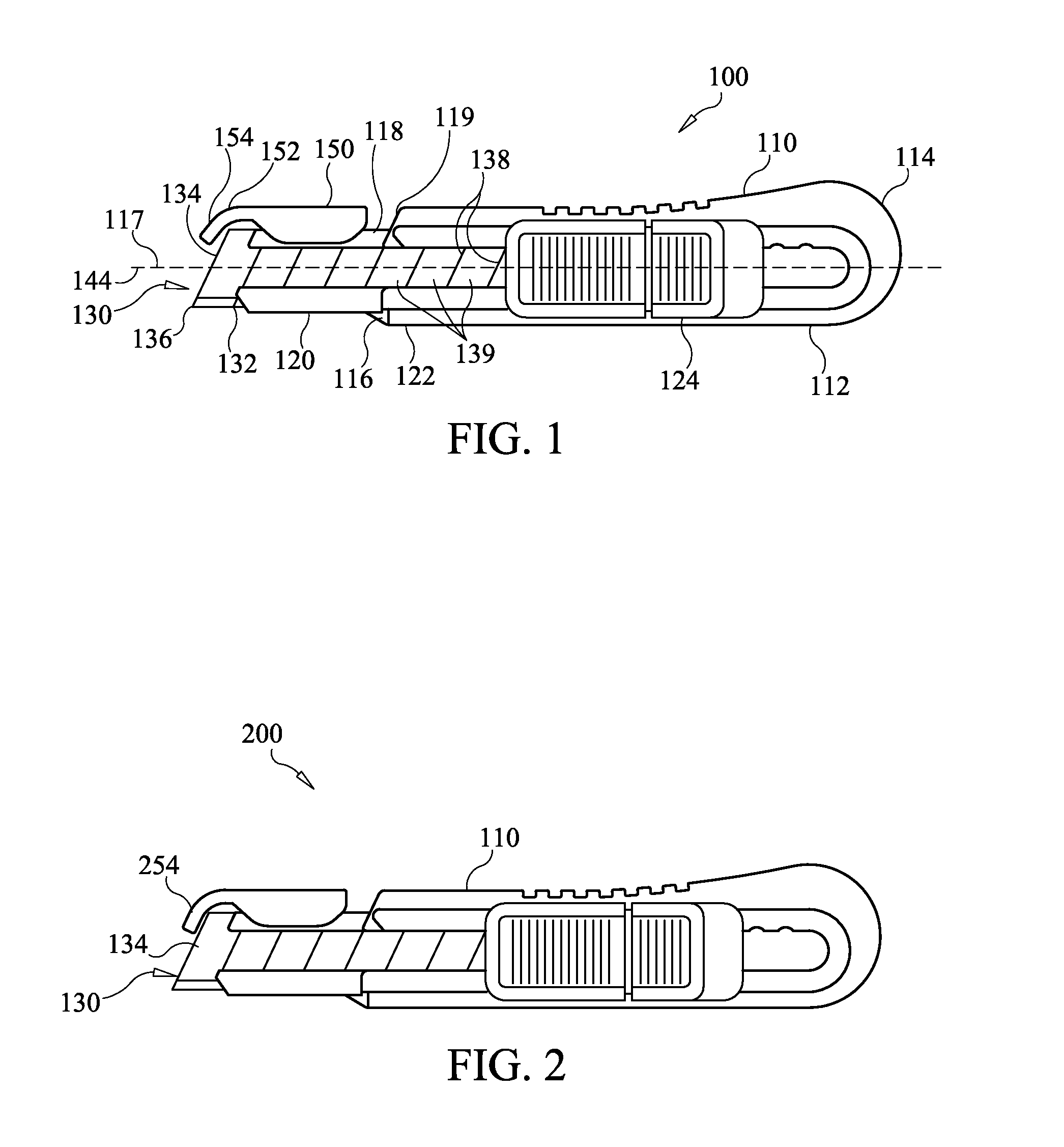 Snap-off blade knife with safety stop