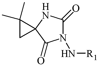 N-3-arylamine-5-cyclopropane spirohydantoin and preparation method and application thereof