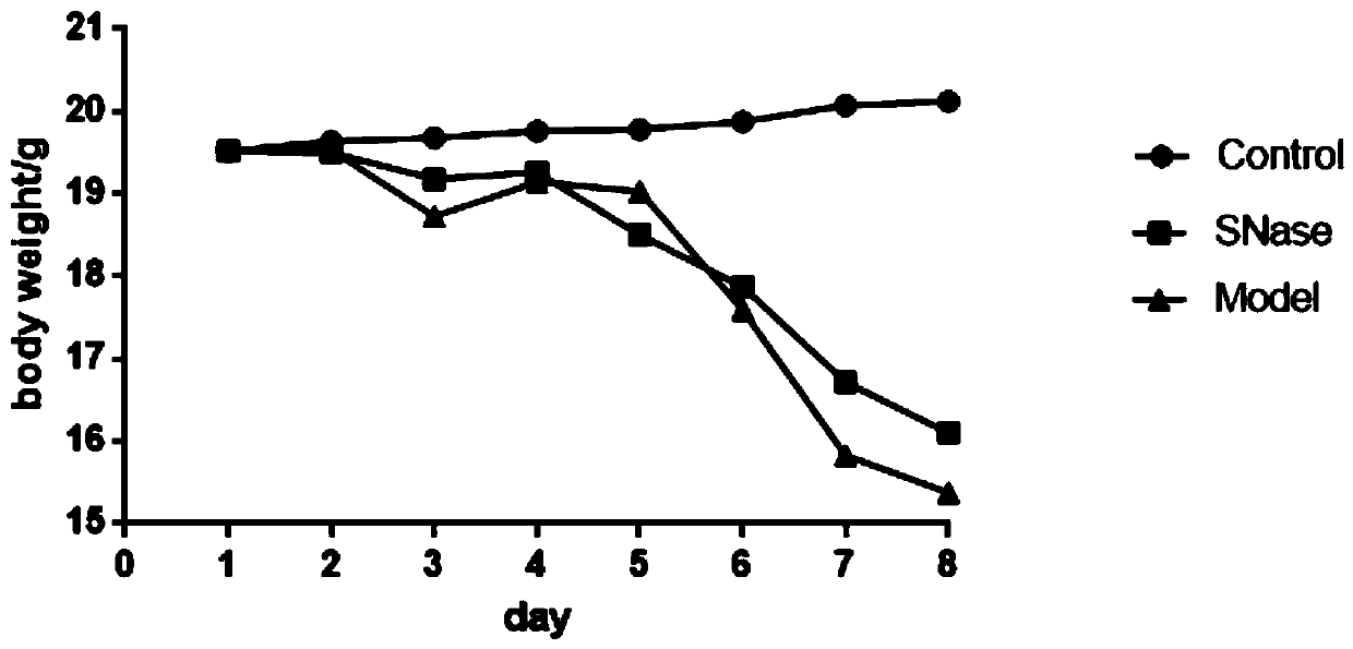 Application of snase in preparation of medicine for treating inflammatory bowel disease