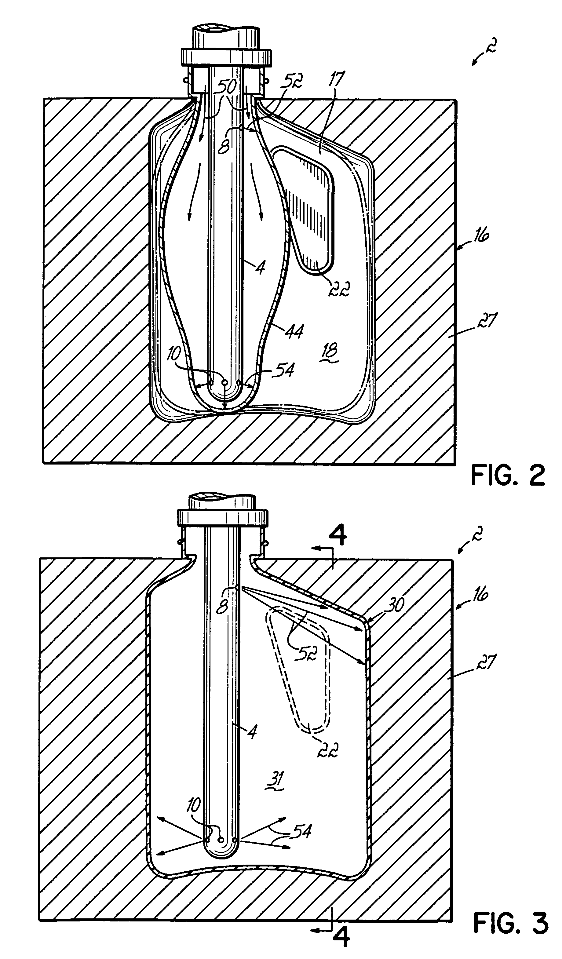 Method of making a stretch/blow molded article (bottle) with an integral projection such as a handle