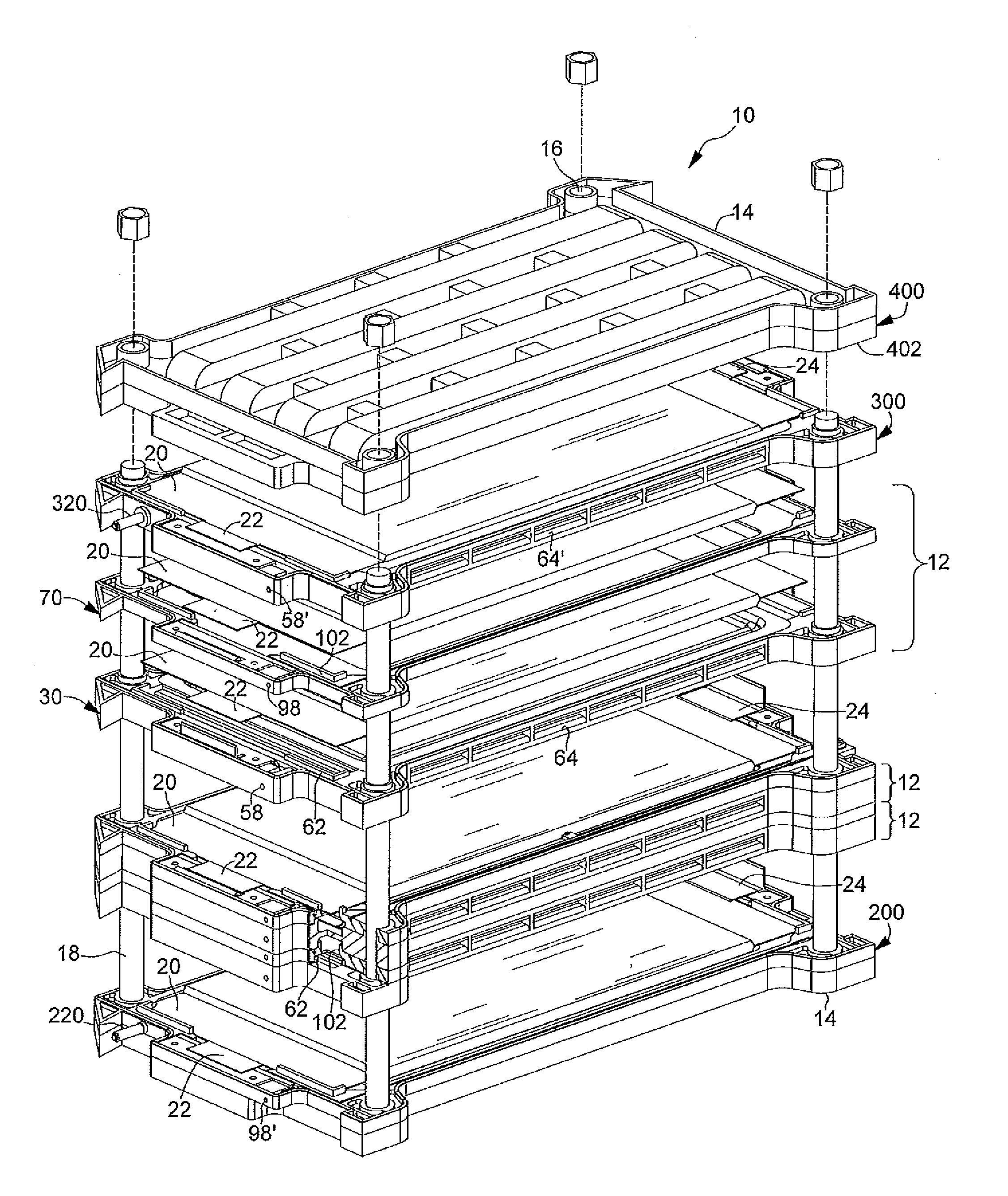 Repeating frame battery with joining of cell tabs via welded-on male and female slip-fit connectors