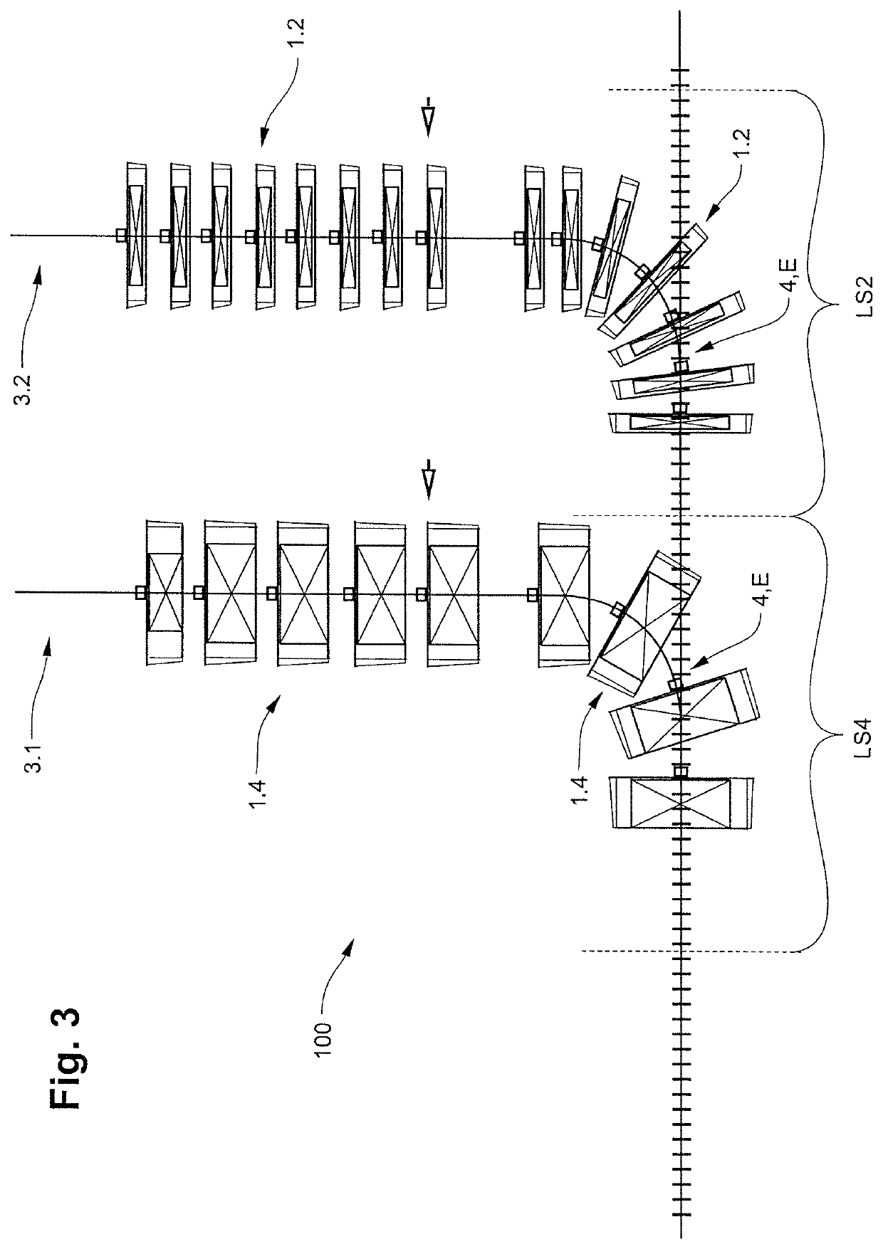 Conveying device for the clock-integration of transport units