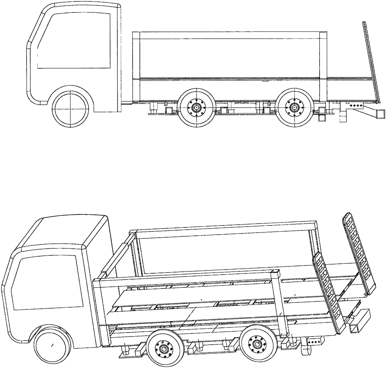 Double-decker carrier vehicle with function that wheel span and carriages can be widened and narrowed