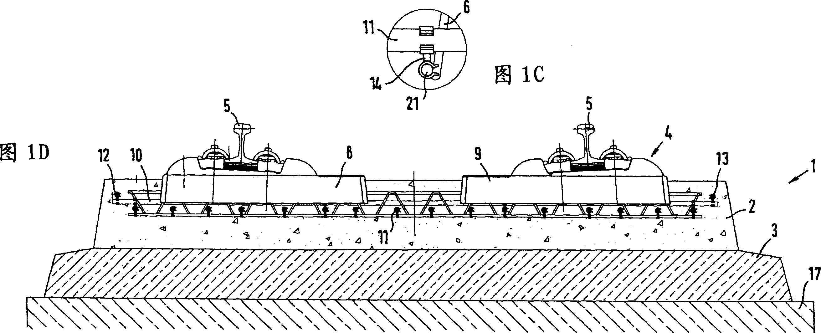 Fixed carriageway for rail vehicles and method of manufacturing the same