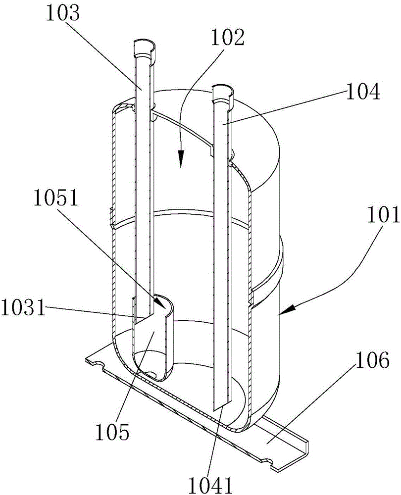 A high-temperature heat pump liquid storage device and a high-temperature heat pump water heater using the liquid storage device