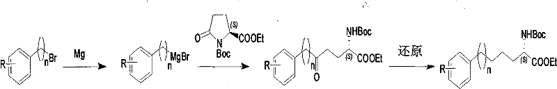 Method for synthesizing optically active derivative of omega - aryl - (2S) - N - boc -alpha amino acid