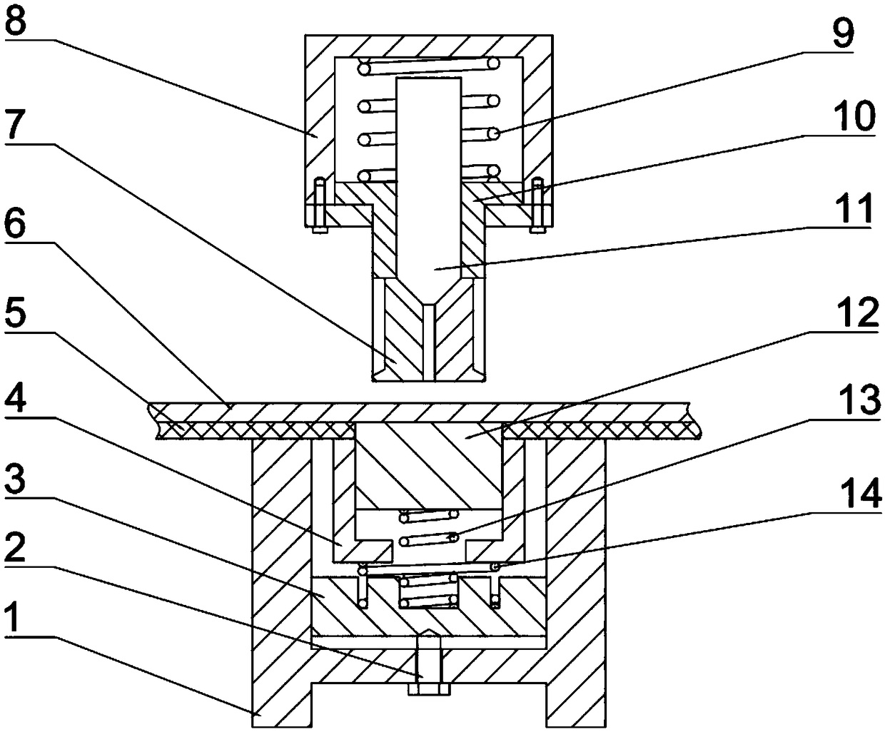 Riveting composite die and riveting method utilizing riveting composite die