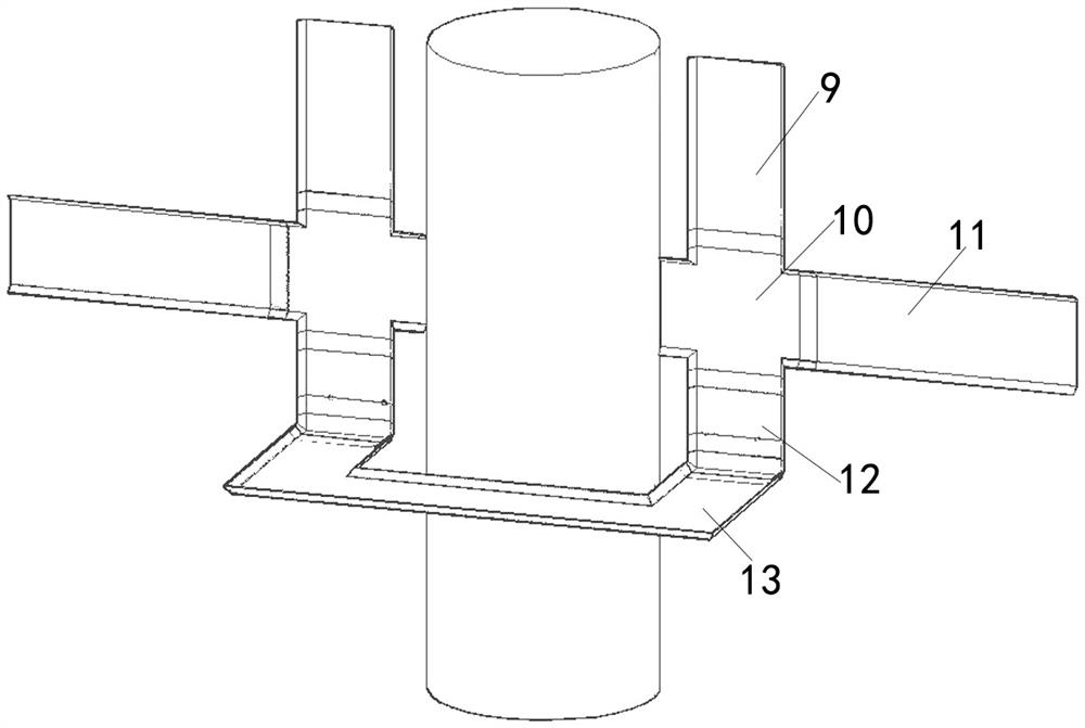 Supporting steel pipe stand column and fire pool wall connecting structure and construction method